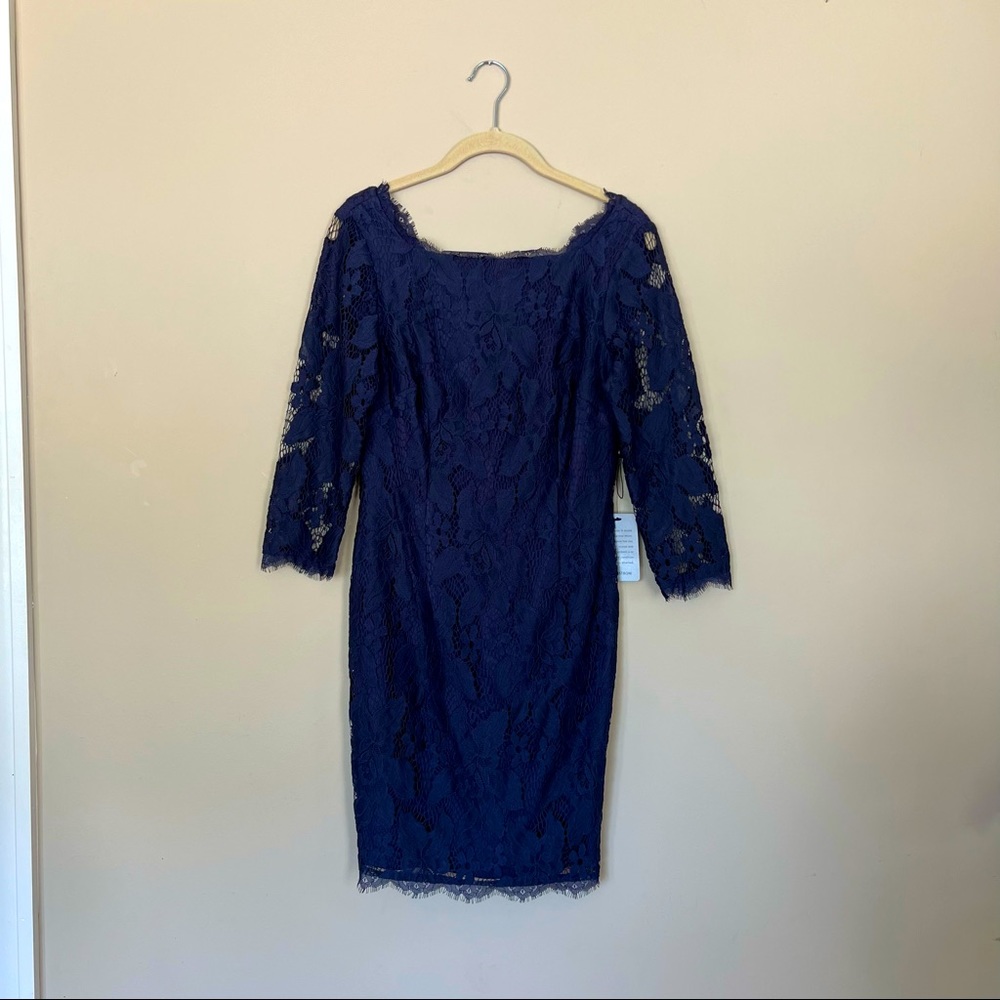 Adrianna Papell Women's Dress 3/4 Sleeve lace sheath dress Navy Blue Size 6 NWT